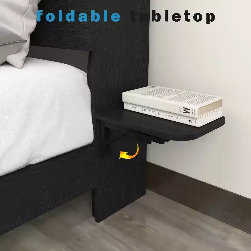 GDFStudio Ulric Modern Wooden Floating Bed Frame with Led Lights and Charging Station