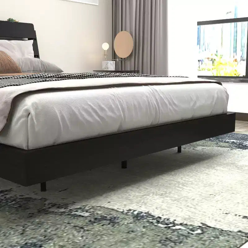 GDFStudio Ulric Modern Wooden Floating Bed Frame with Led Lights and Charging Station