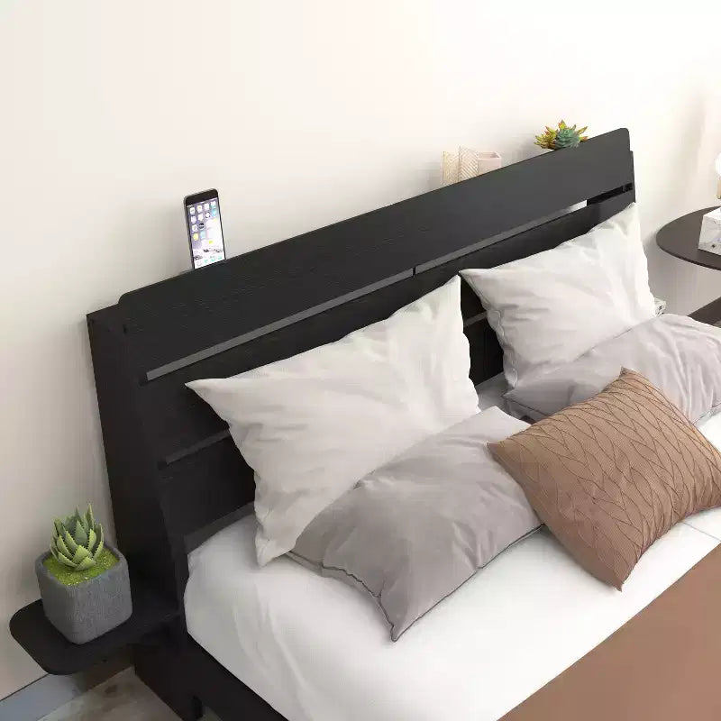 GDFStudio Ulric Modern Wooden Floating Bed Frame with Led Lights and Charging Station