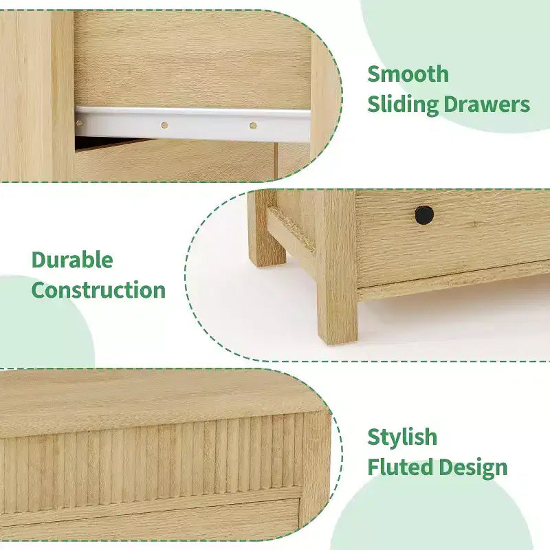 Drawer Dresser for Bedroom, Wooden Chest of Drawers, Fluted TV Stand, Storage Organizer for Living Room, Hallway and Entryway