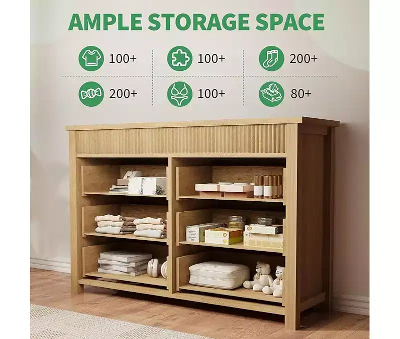 Drawer Dresser for Bedroom, Wooden Chest of Drawers, Fluted TV Stand, Storage Organizer for Living Room, Hallway and Entryway