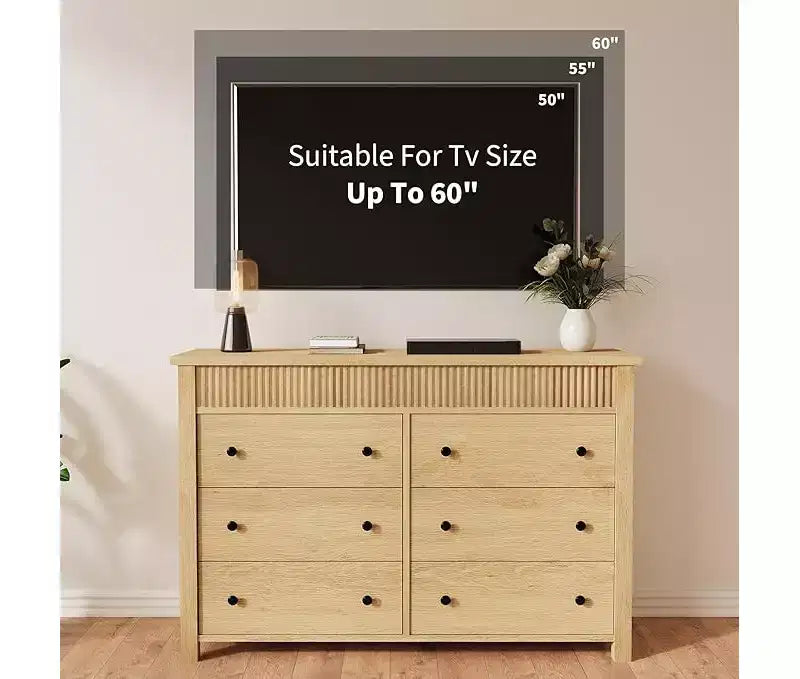 Drawer Dresser for Bedroom, Wooden Chest of Drawers, Fluted TV Stand, Storage Organizer for Living Room, Hallway and Entryway