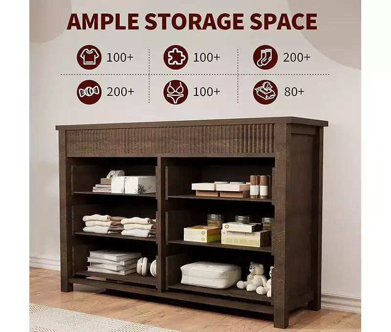 Drawer Dresser for Bedroom, Wooden Chest of Drawers, Fluted TV Stand, Storage Organizer for Living Room, Hallway and Entryway