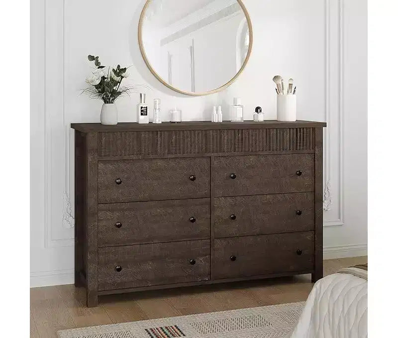 Drawer Dresser for Bedroom, Wooden Chest of Drawers, Fluted TV Stand, Storage Organizer for Living Room, Hallway and Entryway