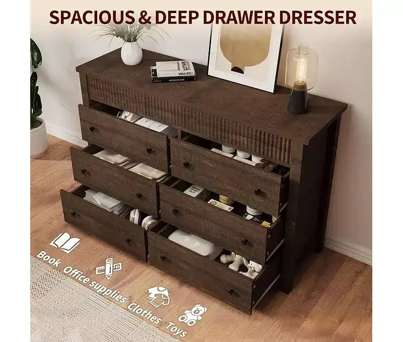 Drawer Dresser for Bedroom, Wooden Chest of Drawers, Fluted TV Stand, Storage Organizer for Living Room, Hallway and Entryway