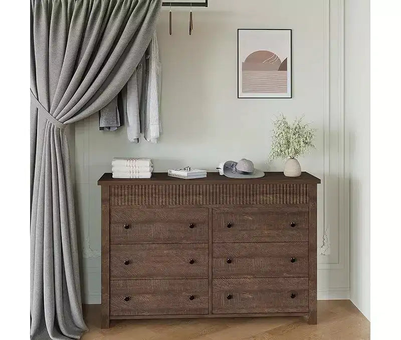 Drawer Dresser for Bedroom, Wooden Chest of Drawers, Fluted TV Stand, Storage Organizer for Living Room, Hallway and Entryway