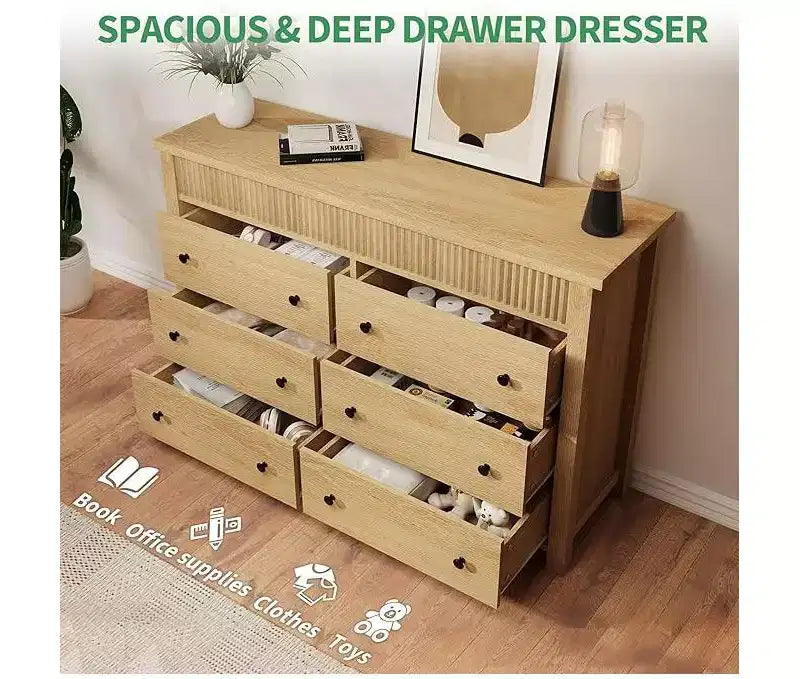 Drawer Dresser for Bedroom, Wooden Chest of Drawers, Fluted TV Stand, Storage Organizer for Living Room, Hallway and Entryway