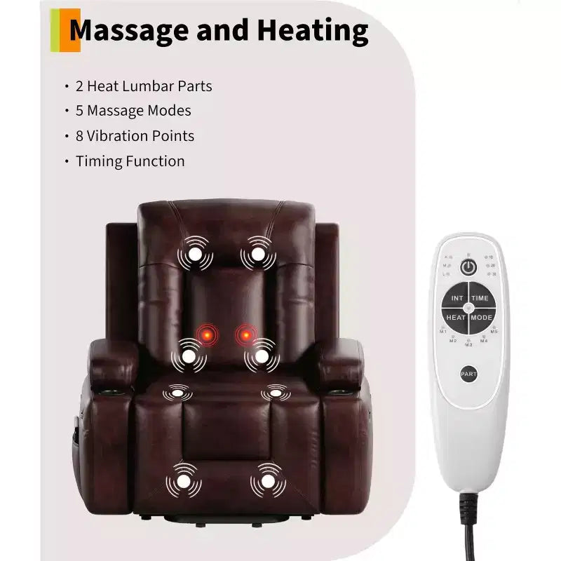 Electric Lift Recliner Chair - Heat and Massage for Elderly & Mobility Impaired, Adjustable Back and Legs, Heavy Duty Lift Chair for Seniors