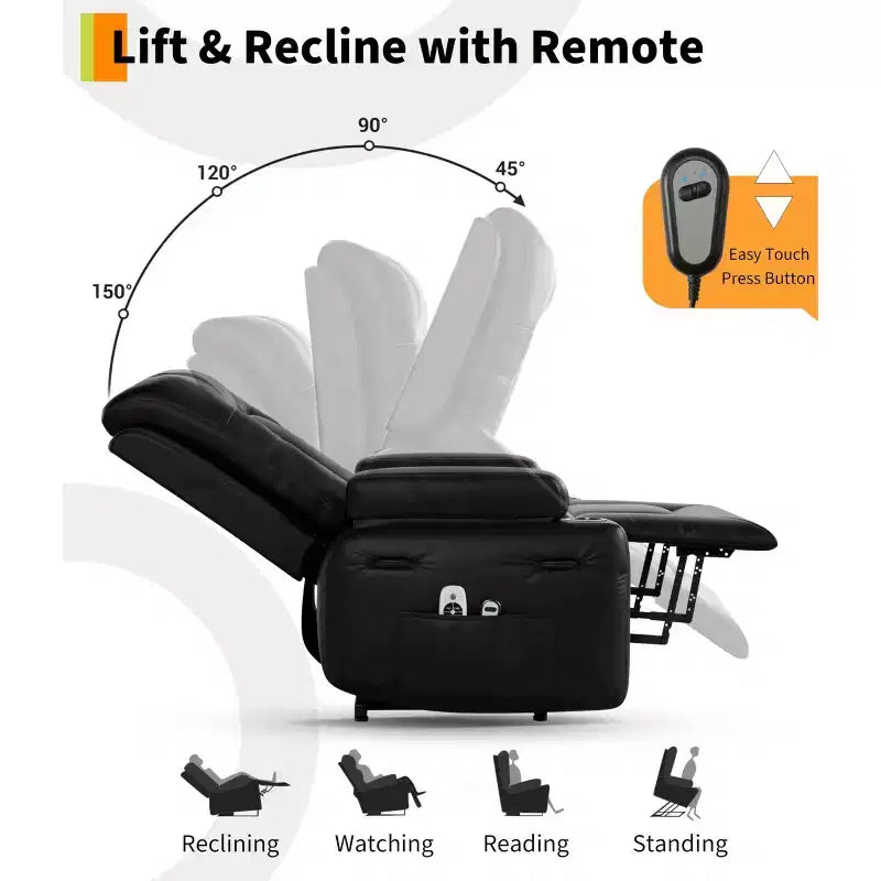 Electric Lift Recliner Chair - Heat and Massage for Elderly & Mobility Impaired, Adjustable Back and Legs, Heavy Duty Lift Chair for Seniors