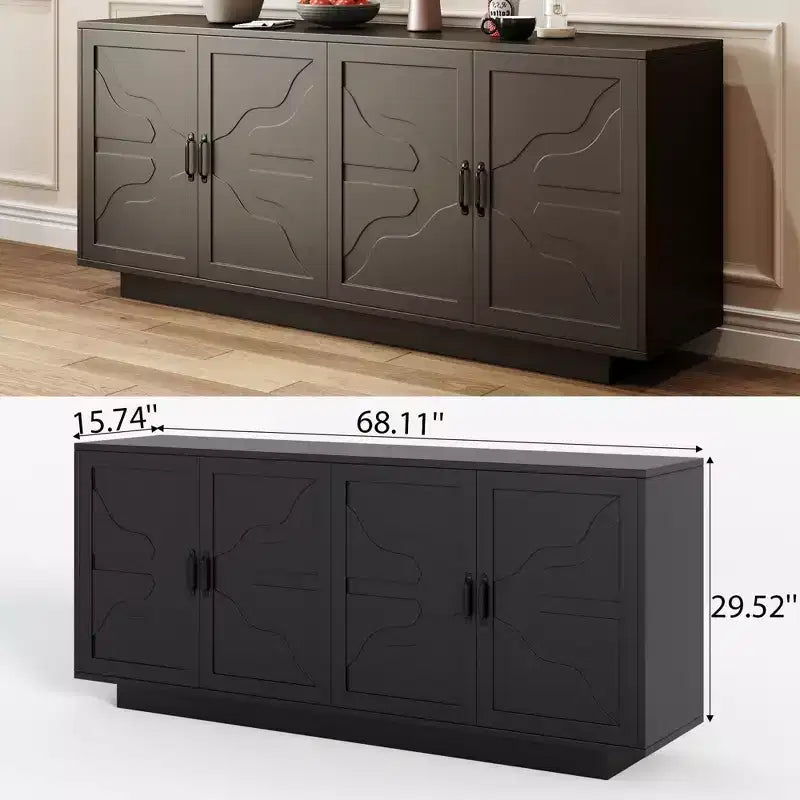 Okak Mid Century Wooden Buffet Sideboard Storage Cabinet with Metal Handles,Ash Veneer Pantry Cabinets for Dining Room,Kitchen