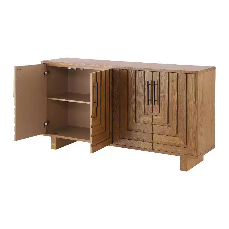 Okak Mid Century Wooden Buffet Sideboard Storage Cabinet with Metal Handles,Ash Veneer Pantry Cabinets for Dining Room,Kitchen
