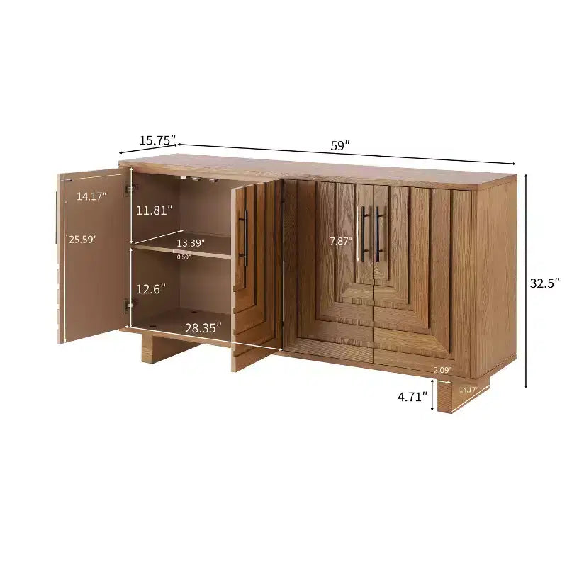 Okak Mid Century Wooden Buffet Sideboard Storage Cabinet with Metal Handles,Ash Veneer Pantry Cabinets for Dining Room,Kitchen