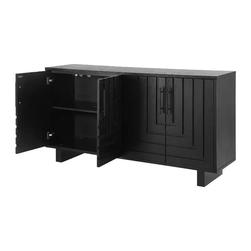 Okak Mid Century Wooden Buffet Sideboard Storage Cabinet with Metal Handles,Ash Veneer Pantry Cabinets for Dining Room,Kitchen