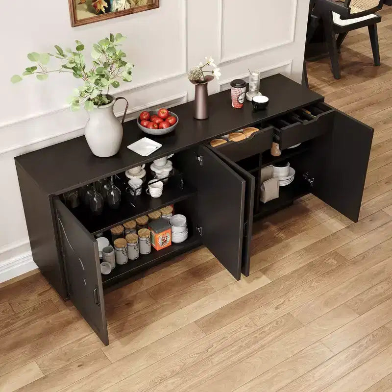 Okak Mid Century Wooden Buffet Sideboard Storage Cabinet with Metal Handles,Ash Veneer Pantry Cabinets for Dining Room,Kitchen