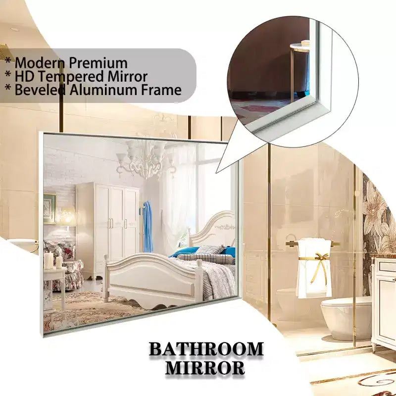 TUYOHW Bathroom Mirror,Modern Floating Design Wall Mirror with Beveled Edge for Bathroom
