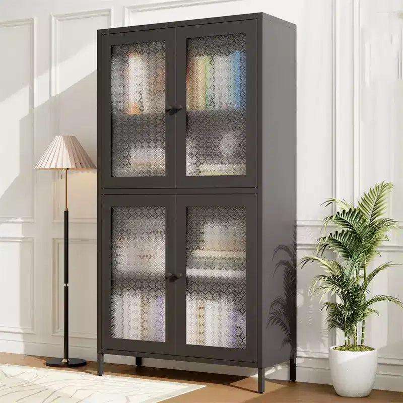 Metal Storage Cabinet, 59 Tall Display Cabinet with 4 Glass Door, Kitchen Pantry Cabinet, Glass Storage Cabinet for Home Office