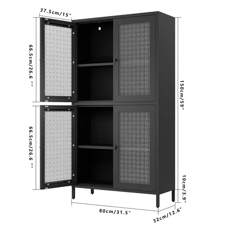Metal Storage Cabinet, 59 Tall Display Cabinet with 4 Glass Door, Kitchen Pantry Cabinet, Glass Storage Cabinet for Home Office