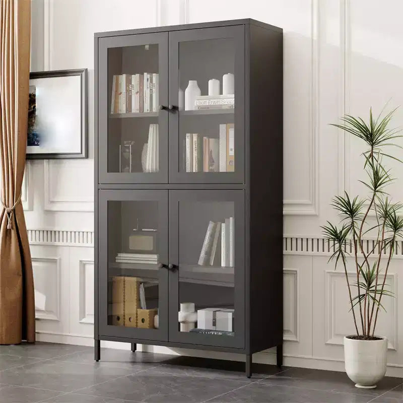 Metal Storage Cabinet, 59 Tall Display Cabinet with 4 Glass Door, Kitchen Pantry Cabinet, Glass Storage Cabinet for Home Office