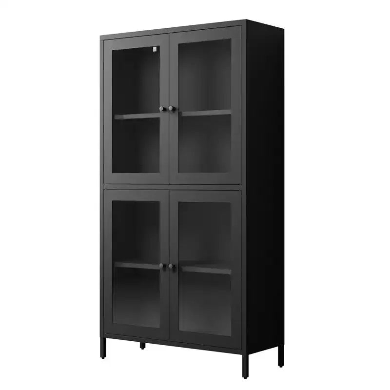Metal Storage Cabinet, 59 Tall Display Cabinet with 4 Glass Door, Kitchen Pantry Cabinet, Glass Storage Cabinet for Home Office