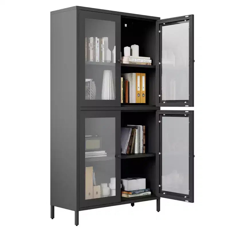 Metal Storage Cabinet, 59 Tall Display Cabinet with 4 Glass Door, Kitchen Pantry Cabinet, Glass Storage Cabinet for Home Office