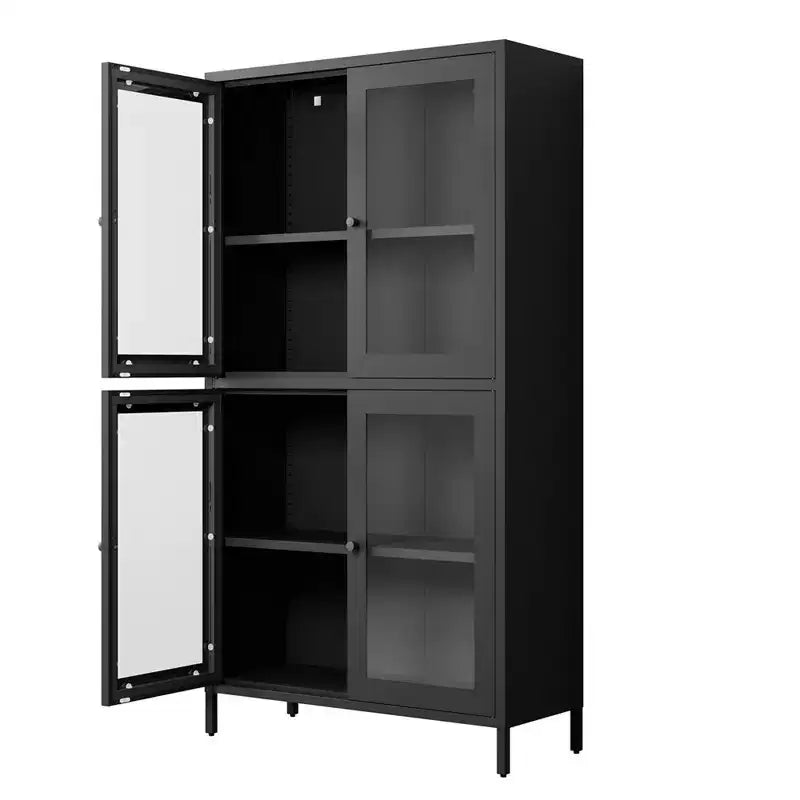 Metal Storage Cabinet, 59 Tall Display Cabinet with 4 Glass Door, Kitchen Pantry Cabinet, Glass Storage Cabinet for Home Office