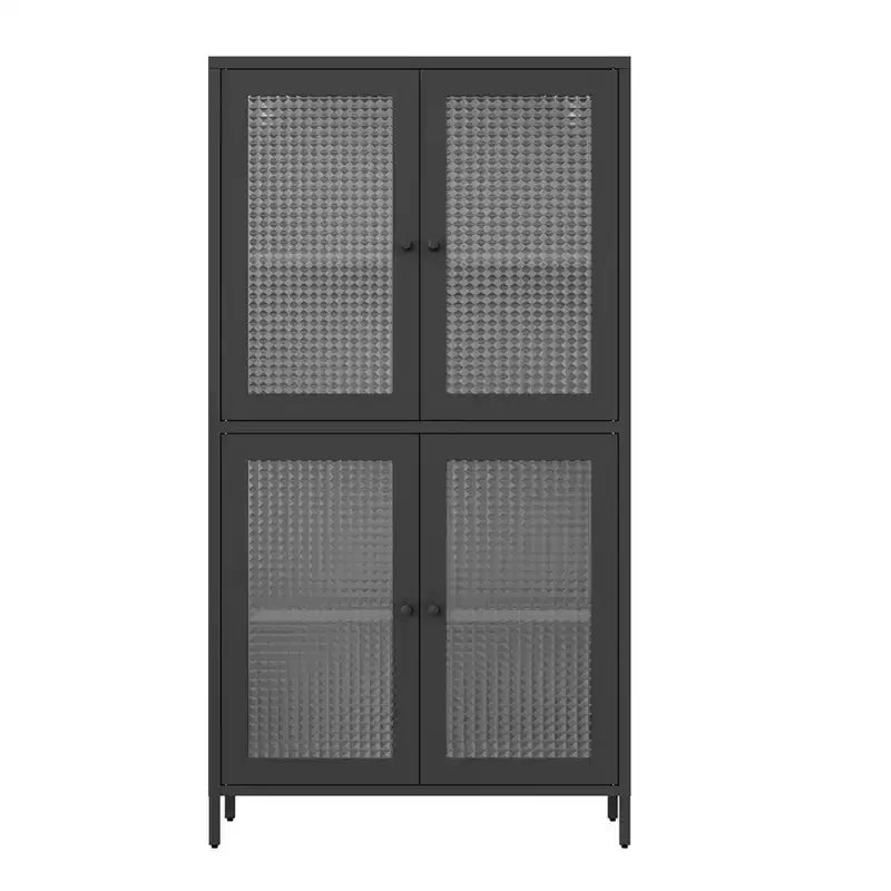 Metal Storage Cabinet, 59 Tall Display Cabinet with 4 Glass Door, Kitchen Pantry Cabinet, Glass Storage Cabinet for Home Office