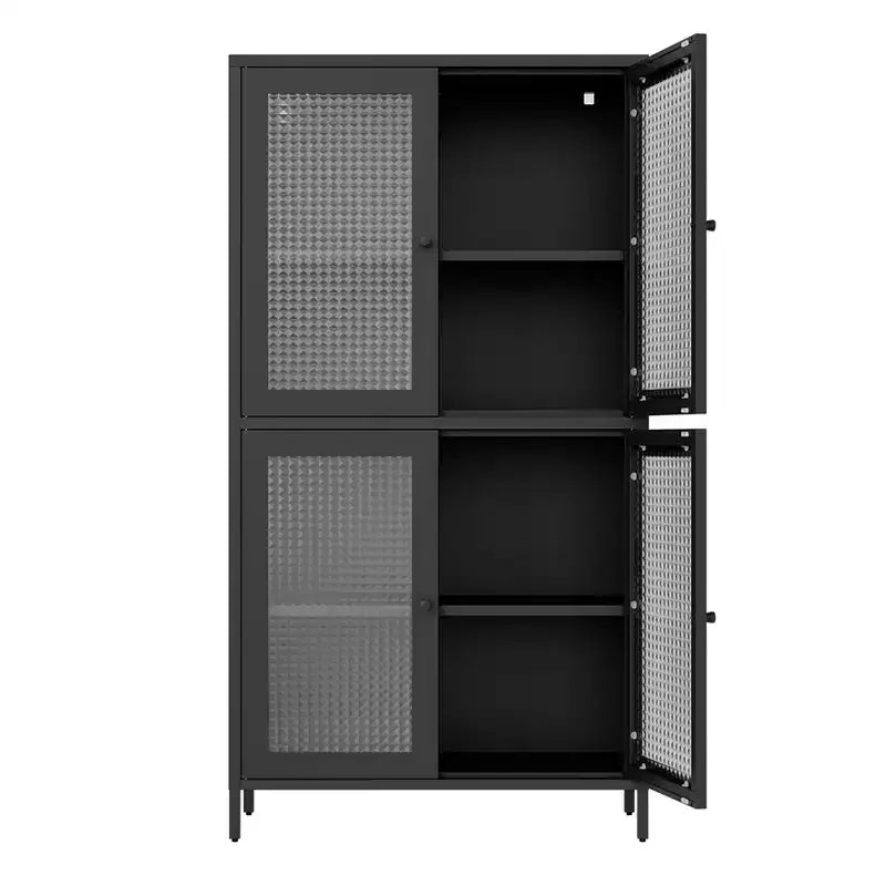 Metal Storage Cabinet, 59 Tall Display Cabinet with 4 Glass Door, Kitchen Pantry Cabinet, Glass Storage Cabinet for Home Office