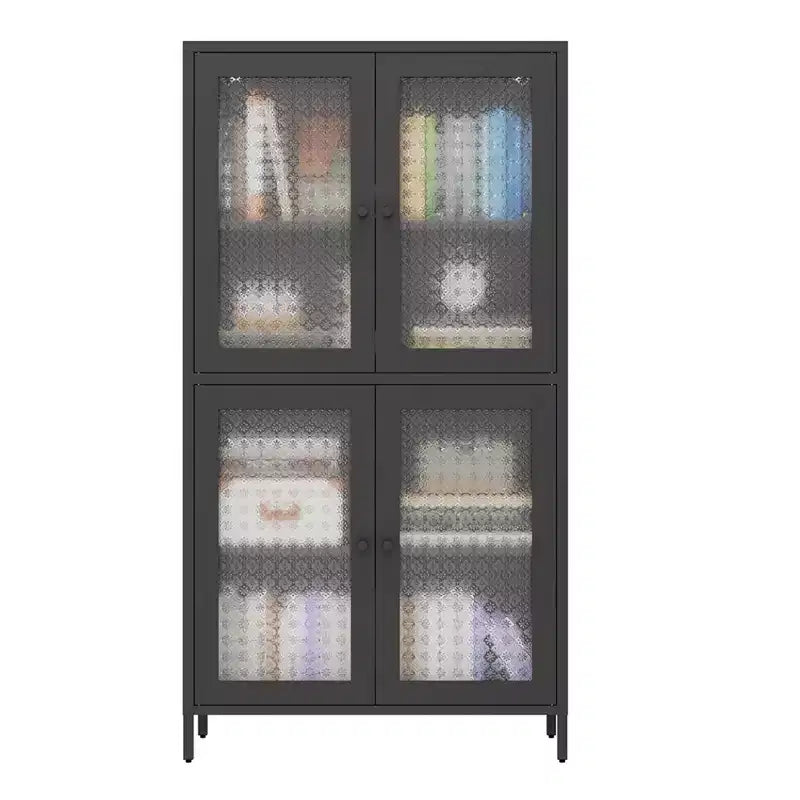 Metal Storage Cabinet, 59 Tall Display Cabinet with 4 Glass Door, Kitchen Pantry Cabinet, Glass Storage Cabinet for Home Office