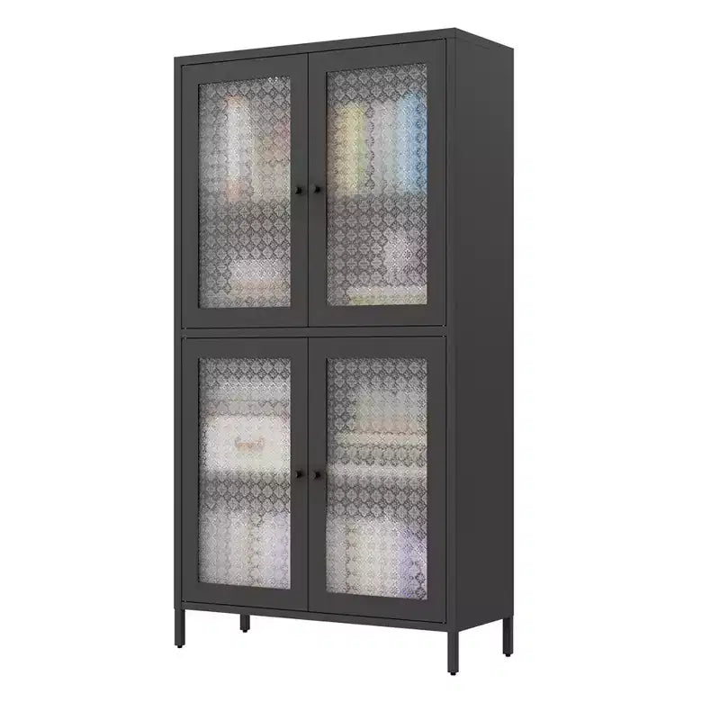 Metal Storage Cabinet, 59 Tall Display Cabinet with 4 Glass Door, Kitchen Pantry Cabinet, Glass Storage Cabinet for Home Office