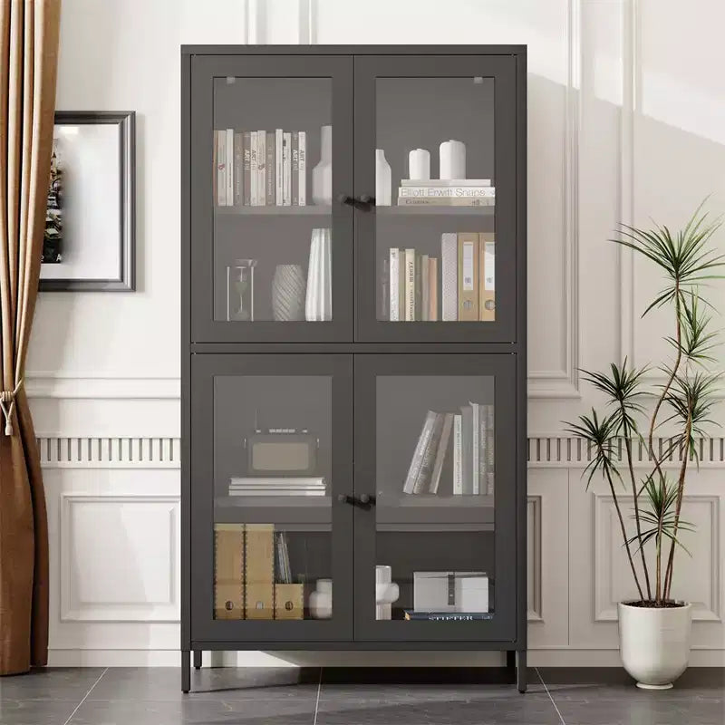 Metal Storage Cabinet, 59 Tall Display Cabinet with 4 Glass Door, Kitchen Pantry Cabinet, Glass Storage Cabinet for Home Office