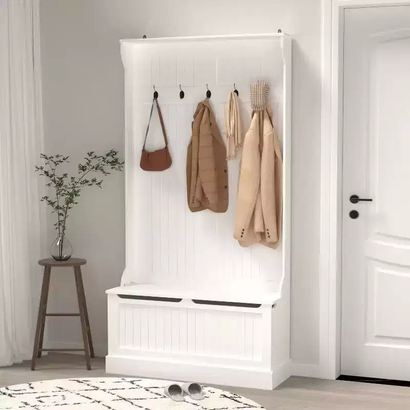 Entryway Hall Tree With Shoe Bench, Coat Rack with Flip Top Storage Bench & 5 Hooks, Coat Rack Storage Shelf for Small Spaces Living Room Hallway