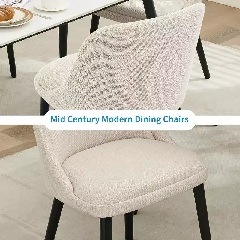 Acekool Dining Chairs, Upholstered Linen Dining Room Chairs, Wood Legs, Modern Kitchen & Cafe Seating, Comfy Sillas para Comedor, Beige