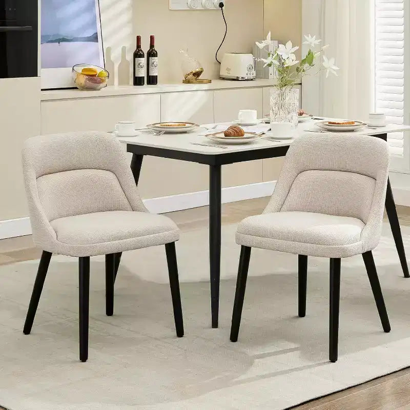 Acekool Dining Chairs, Upholstered Linen Dining Room Chairs, Wood Legs, Modern Kitchen & Cafe Seating, Comfy Sillas para Comedor, Beige