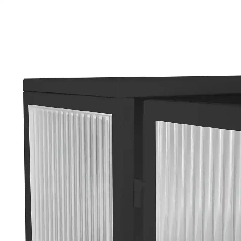 Modern Black Wall Cabinet with Glass Doors, Open Shelf, Towel Rack & 2-Tier Storage for Living Room, Dining Room, or Bathroom