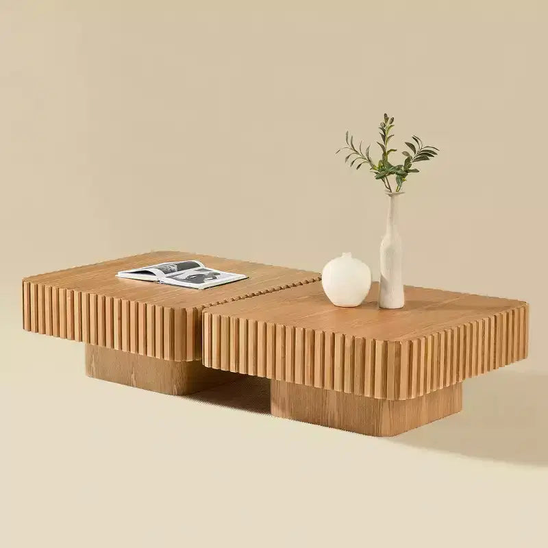 Modern Square Coffee Table Set of 2 Farmhouse Drum Coffee Table Wooden End Table Accent Cocktail Table Center Table - ModernLuxe