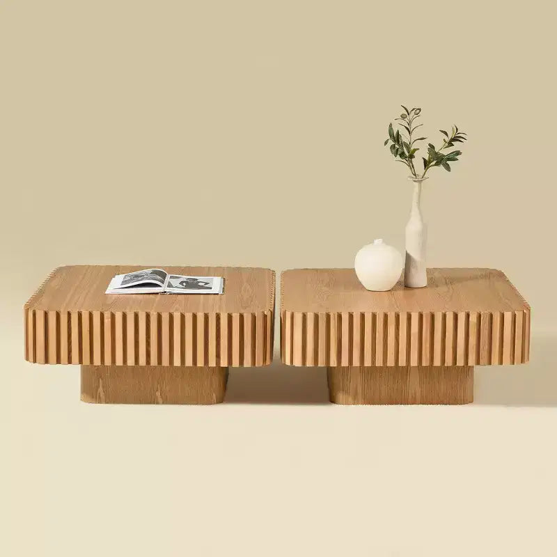 Modern Square Coffee Table Set of 2 Farmhouse Drum Coffee Table Wooden End Table Accent Cocktail Table Center Table - ModernLuxe