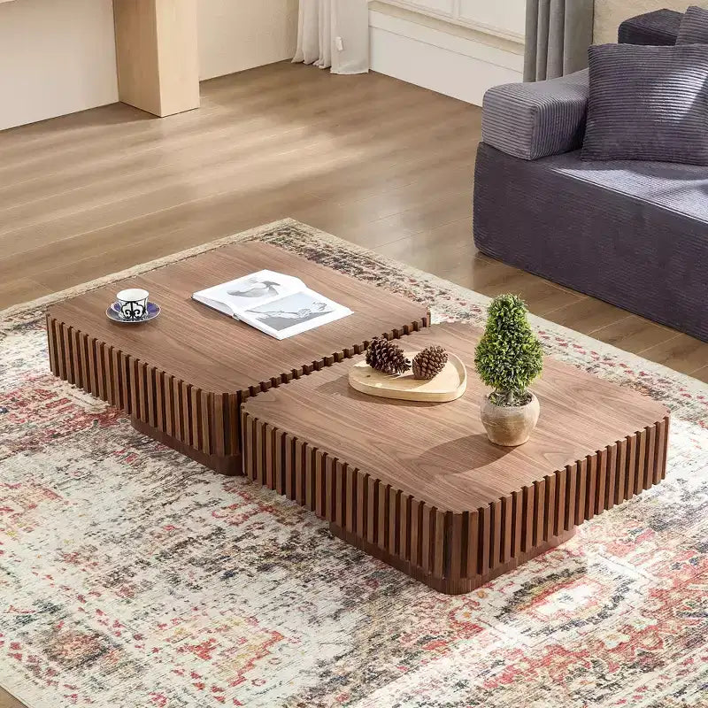 Modern Square Coffee Table Set of 2 Farmhouse Drum Coffee Table Wooden End Table Accent Cocktail Table Center Table - ModernLuxe