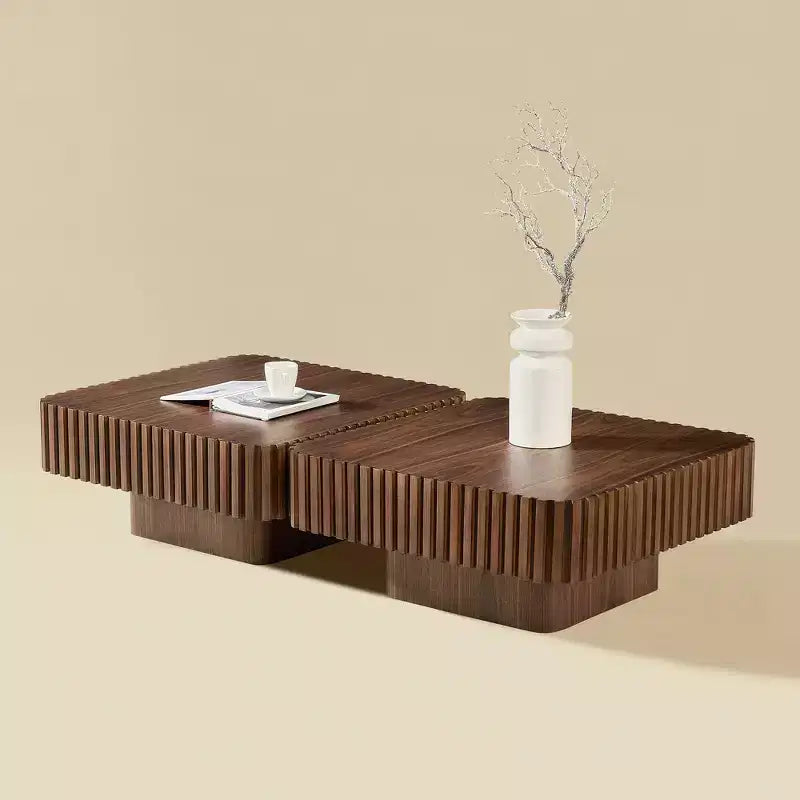 Modern Square Coffee Table Set of 2 Farmhouse Drum Coffee Table Wooden End Table Accent Cocktail Table Center Table - ModernLuxe