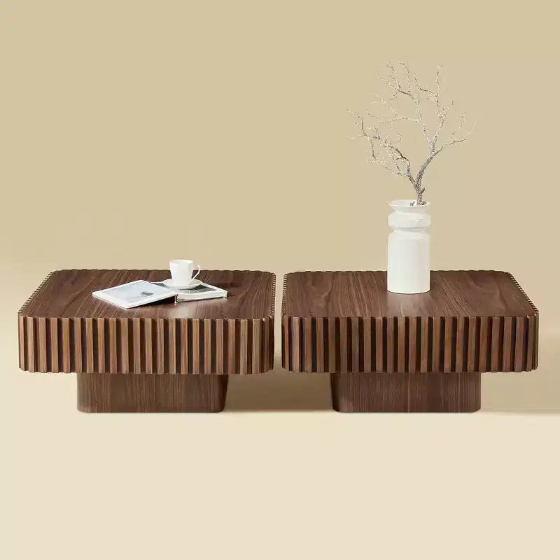 Modern Square Coffee Table Set of 2 Farmhouse Drum Coffee Table Wooden End Table Accent Cocktail Table Center Table - ModernLuxe
