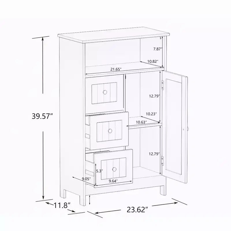 Bathroom Storage Cabinet, Freestanding Storage Organizer with 3 Drawers, Wooden Floor Cabinet for Living Room Bathroom Kitchen Entryway