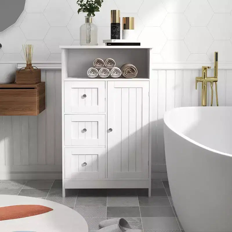 Bathroom Storage Cabinet, Freestanding Storage Organizer with 3 Drawers, Wooden Floor Cabinet for Living Room Bathroom Kitchen Entryway