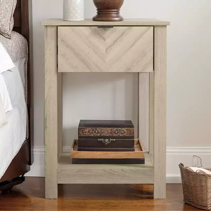 Galano 2-Piece Nightstand Set with Drawer and Open Shelf Storage 16.5 H  15.4 W  23.2 D