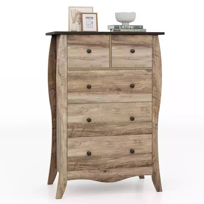 Costway 2PCS 38 Farmhouse Chest of Drawers w/ 5 Folding Fabric Drawers & Anti-tipping Kit