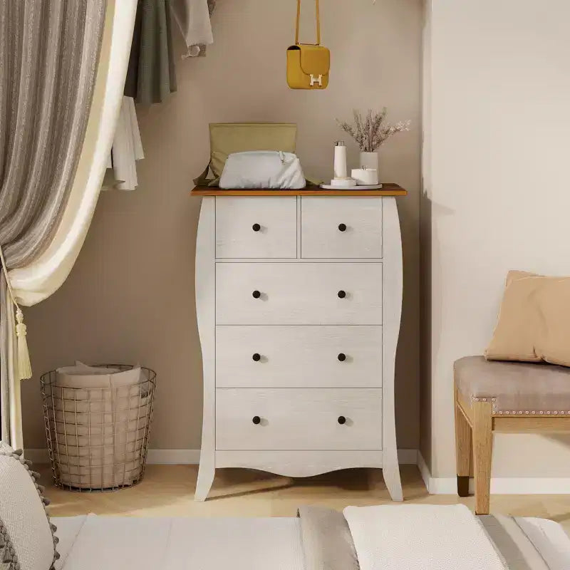 Costway 2PCS 38 Farmhouse Chest of Drawers w/ 5 Folding Fabric Drawers & Anti-tipping Kit