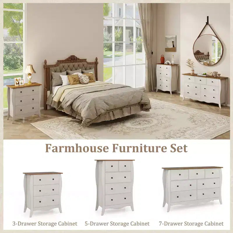 Costway 2PCS 38 Farmhouse Chest of Drawers w/ 5 Folding Fabric Drawers & Anti-tipping Kit