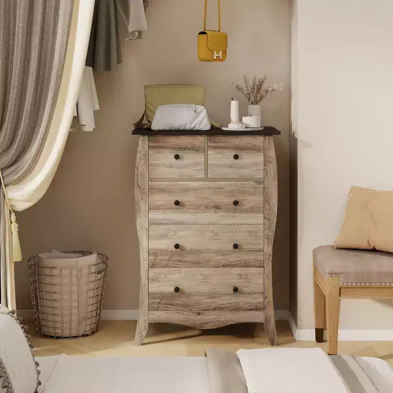 Costway 2PCS 38 Farmhouse Chest of Drawers w/ 5 Folding Fabric Drawers & Anti-tipping Kit
