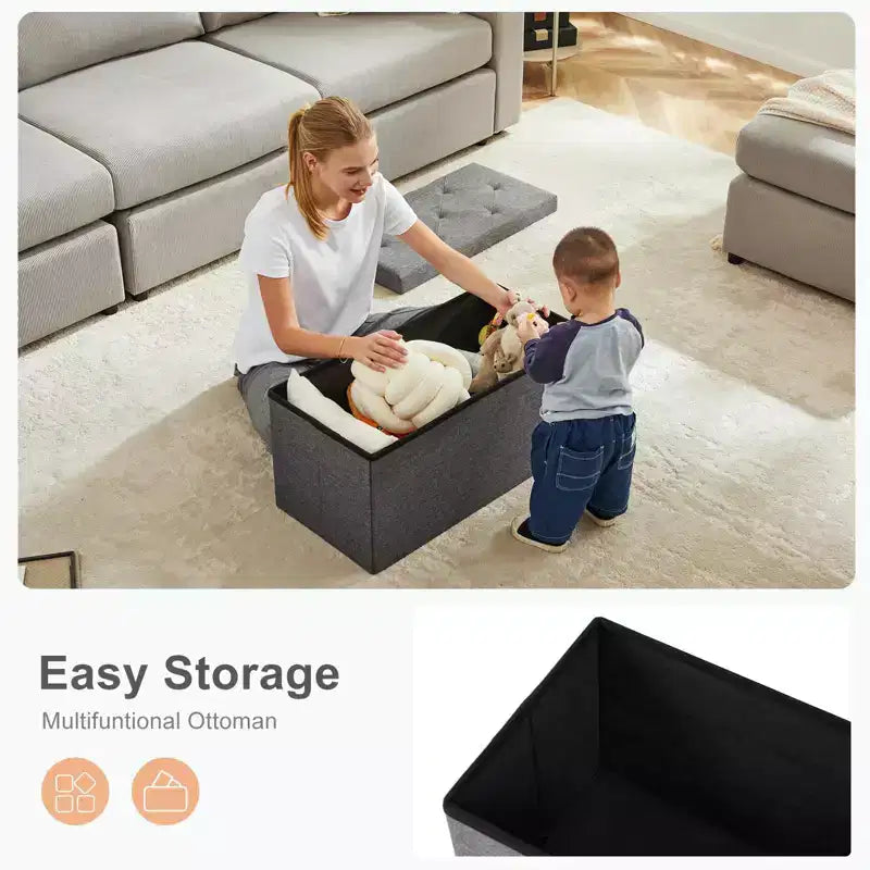 TUYOHW 24/35 Gal Foldable Storage Ottoman Bench,Thickened Foam Padded End-of-Bed Bench for Bedroom and Living Room,600lbs Capacity,Dark Gray