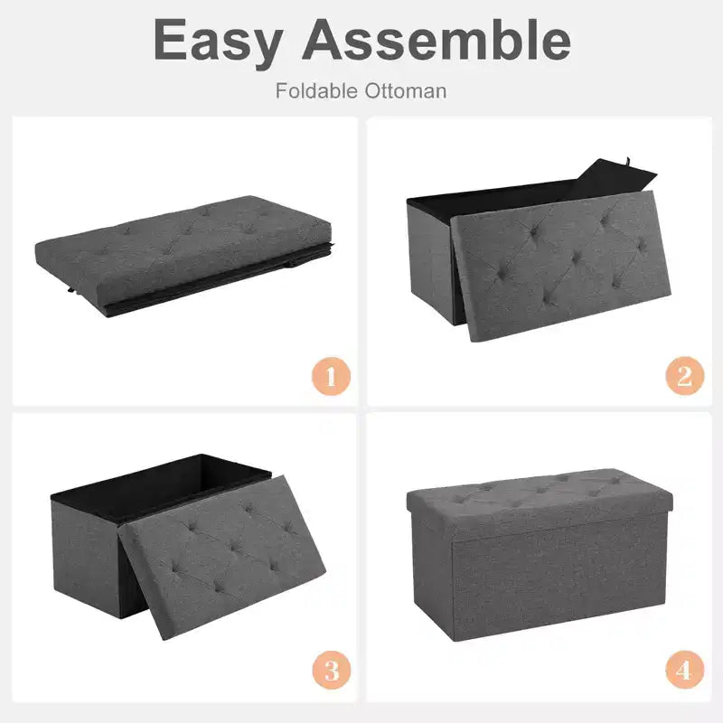 TUYOHW 24/35 Gal Foldable Storage Ottoman Bench,Thickened Foam Padded End-of-Bed Bench for Bedroom and Living Room,600lbs Capacity,Dark Gray