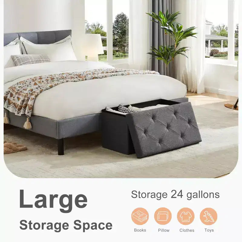 TUYOHW 24/35 Gal Foldable Storage Ottoman Bench,Thickened Foam Padded End-of-Bed Bench for Bedroom and Living Room,600lbs Capacity,Dark Gray