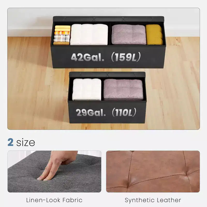 Okak Modern Synthetic Leather Button Tufted Ottoman Bench with Foldable Storage,Upholstered Storage Bench for Living Room,Bedroom
